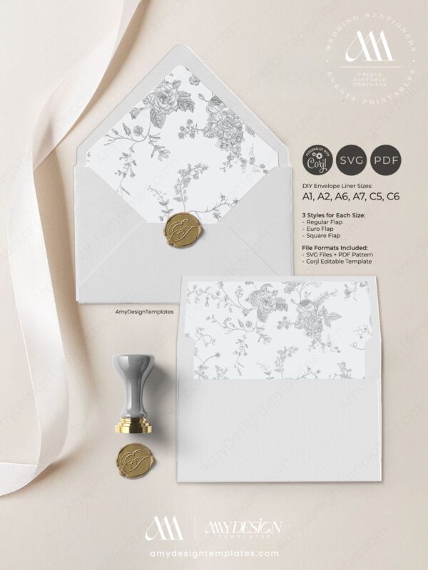 Alternative view of Minimalist Envelope Liners Template | Wedding Envelope Liner A7 | Vintage 5x7 Envelope Liner Template