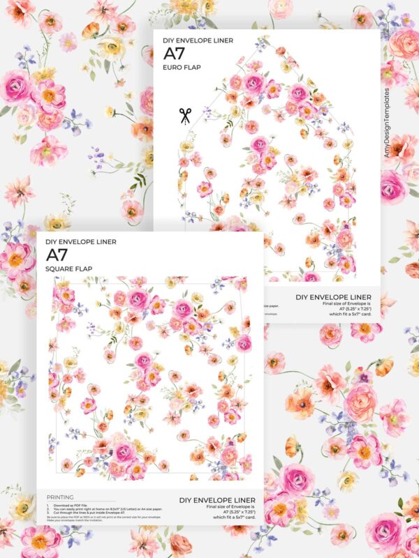 Free DIY Envelope Liner Template (A1–A7) | Wedding Envelope Liners + A7 Flap SVG E125 Bright Floral Envelope Liners Template 2