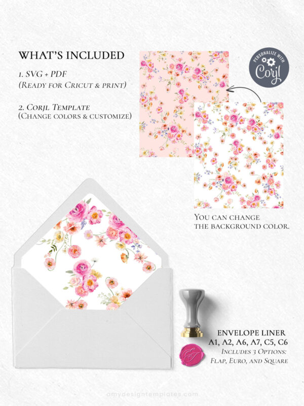 Free DIY Envelope Liner Template (A1–A7) | Wedding Envelope Liners + A7 Flap SVG E125 Bright Floral Envelope Liners Template 9