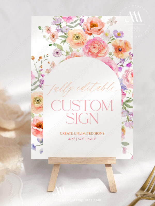 Floral Garden Custom Sign Template | Bright Colorful Personalized Sign