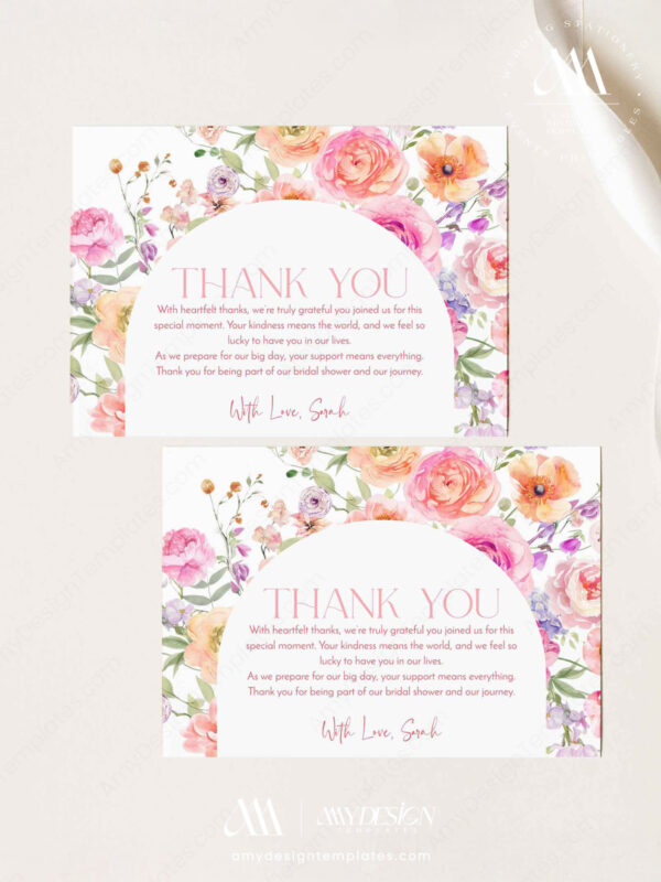 Floral Thank You Card Printable Template | Bright Flowers Wedding Thank You Printable