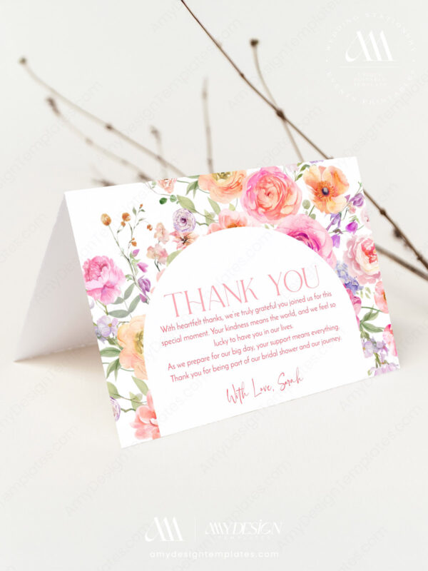 Vibrant Flirty Flowers Bridal Shower Invitation Template | Spring Floral Invite Card Printable Download Floral Thank You Card Printable Template | Bright Flowers Wedding Thank You Printable