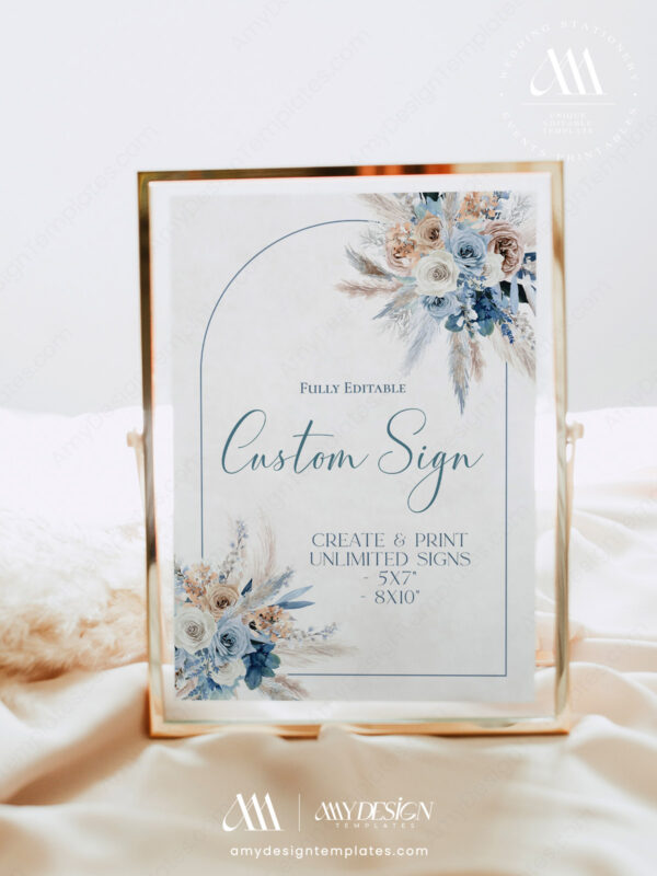 Dusty Blue Custom Sign Template | Editable Table Sign Printable Bohemian