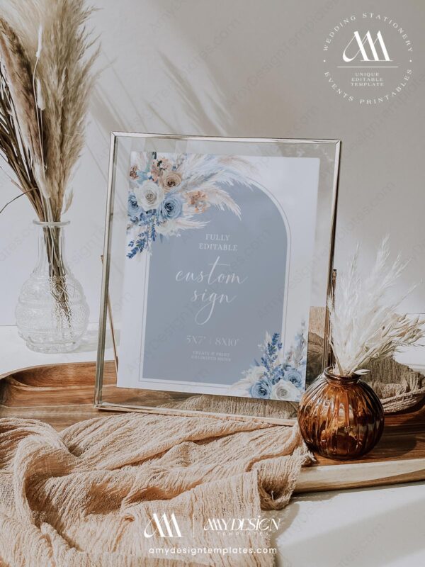 8+ Elegant Blue Wedding Table Sign Templates: Something Blue on Every Table Boho Blue Custom Table Sign Printable | Boho Bridal Shower Sign Template