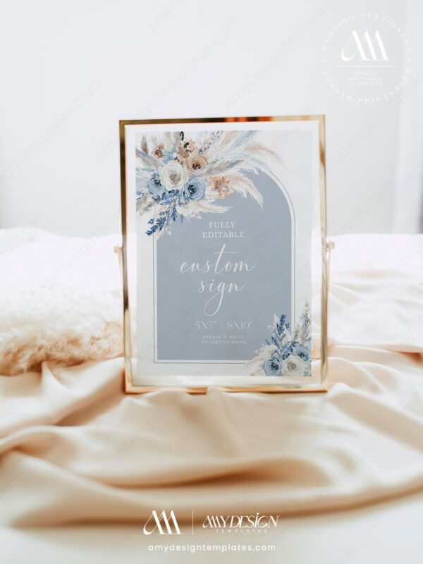 Boho Blue Custom Table Sign Printable | Boho Bridal Shower Sign Template