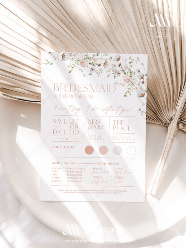 Bridesmaid Proposal Printable Card | Maid of Honor Proposal Card | Bridesmaid Groomsman Template