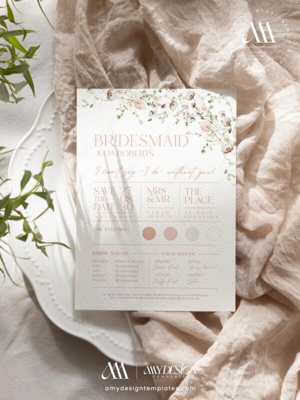 Bridesmaid Proposal Printable Card | Maid of Honor Proposal Card | Bridesmaid Groomsman Template