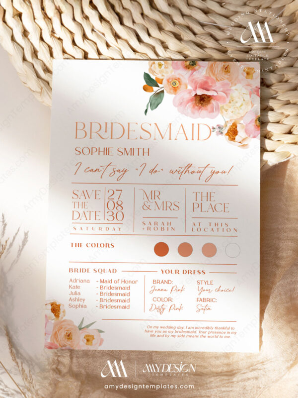 Will You Be My Bridesmaid Card Template | Editable Bride To Be Bridesmaid Proposal Cards | Citrus Bridal Party Theme