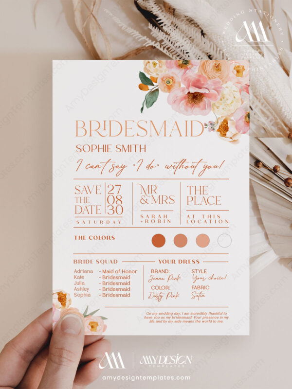 Will You Be My Bridesmaid Card Template | Editable Bride To Be Bridesmaid Proposal Cards | Citrus Bridal Party Theme