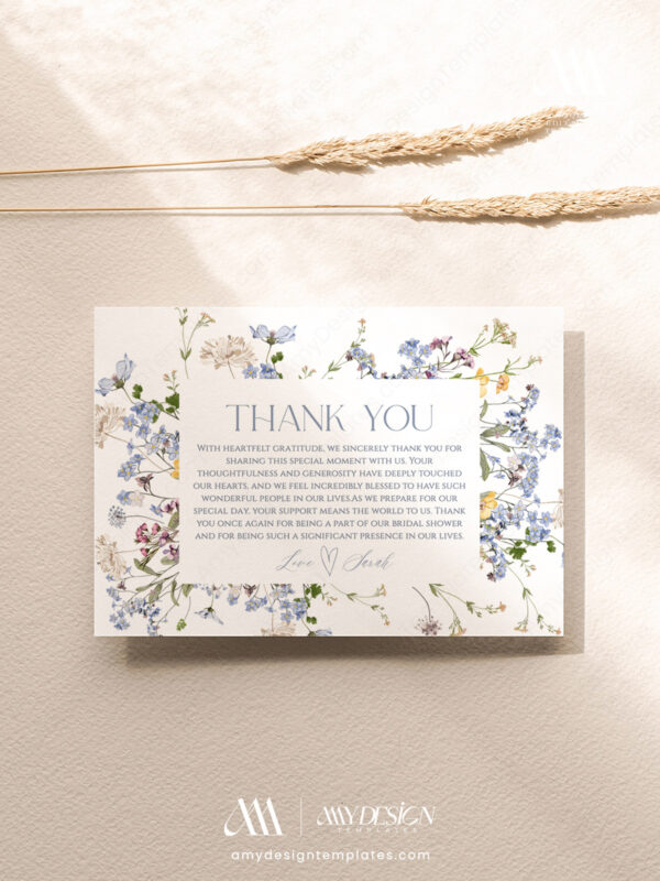 Boho Wildflower Bridal Shower Thank You Card | Printable Thank You Template | Folded and Flat