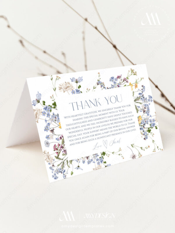 Boho Wildflower Bridal Shower Thank You Card | Printable Thank You Template | Folded and Flat