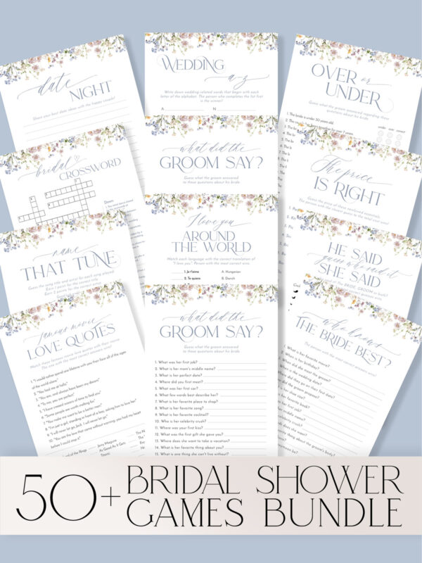 24+ Free Printable Bridal Shower Games Templates: Elevate Your Celebration! Bridal Shower Games Bundle | Wildflower Shower Games Printable Editable Templates