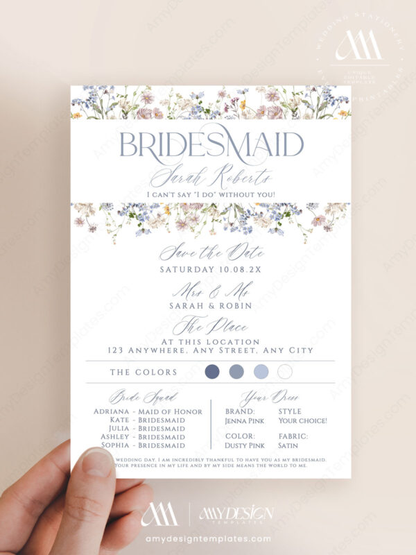 Personalized Will You Be My Bridesmaid Cards | Bridesmaid Proposal Card | Wedding Stationery Editable