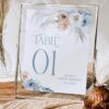 Boho Blue Table Number Card Printable | Rustic Wedding Table Numbers Decor Instant Download