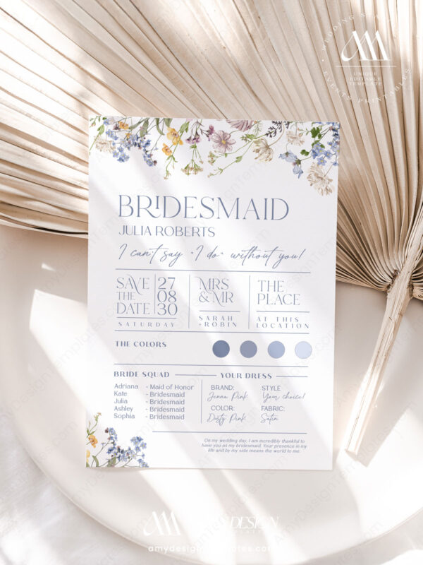 Custom Bridesmaid Cards Template | Maid of Honor Proposal Card | Will You Be My Bridesmaid Printable