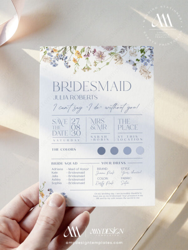 Custom Bridesmaid Cards Template | Maid of Honor Proposal Card | Will You Be My Bridesmaid Printable