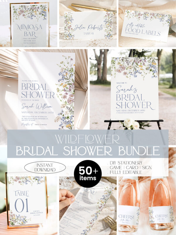 Wildflower Bridal Shower Invitations Template Bundle | Floral Bridal Shower Invite | Garden Bridal Shower Bundle Games