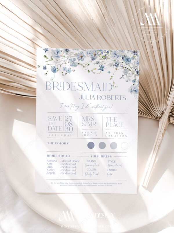 Editable Bridesmaid Proposal Card | Will You Be My Bridesmaid and Maid Of Honor