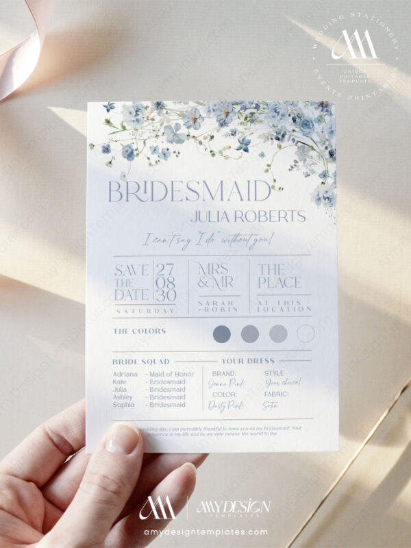 Editable Bridesmaid Proposal Card | Will You Be My Bridesmaid and Maid Of Honor