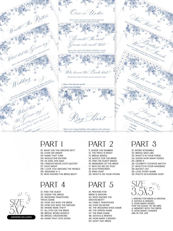 50 Editable Bridal Shower Game Bundle Template | Something Blue Bridal Shower Games Pack Instant Download