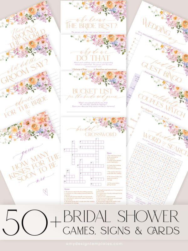 24+ Free Printable Bridal Shower Games Templates: Elevate Your Celebration! 50 Floral Bridal Shower Games Bundle | Shower Games Printable Digital Instant Download