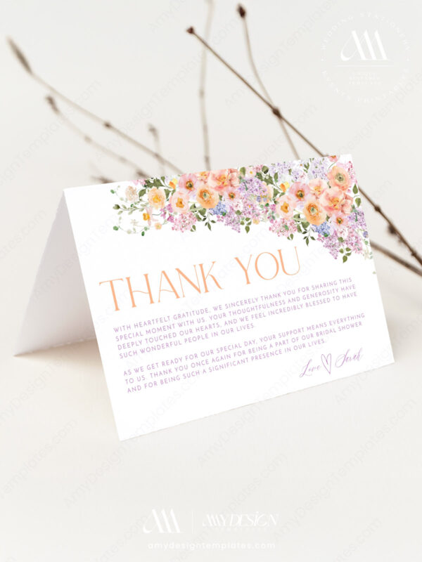 Colorful Flowers Thank You Card Template Printable | Flat and Folded Thank You Cards
