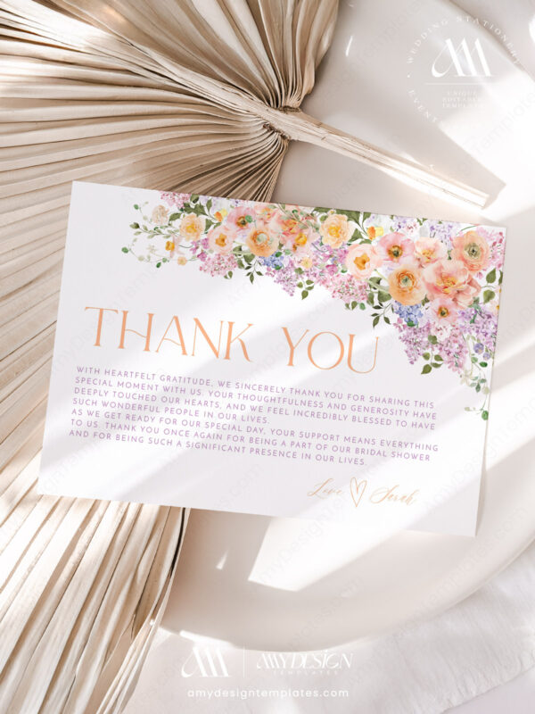 Colorful Flowers Thank You Card Template Printable | Flat and Folded Thank You Cards