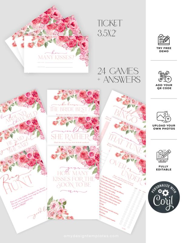 Hot Pink Bridal Games Printable Download | Editable 24 Bridal Shower Games Bundle Template Hot Pink Bridal Games Printable Download | Editable 24 Bridal Shower Games Bundle Template
