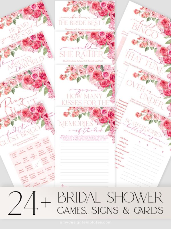 24+ Free Printable Bridal Shower Games Templates: Elevate Your Celebration! Hot Pink Bridal Games Printable Download | Editable 24 Bridal Shower Games Bundle Template