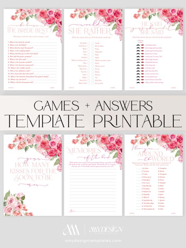 Hot Pink Bridal Games Printable Download | Editable 24 Bridal Shower Games Bundle Template Hot Pink Bridal Games Printable Download | Editable 24 Bridal Shower Games Bundle Template