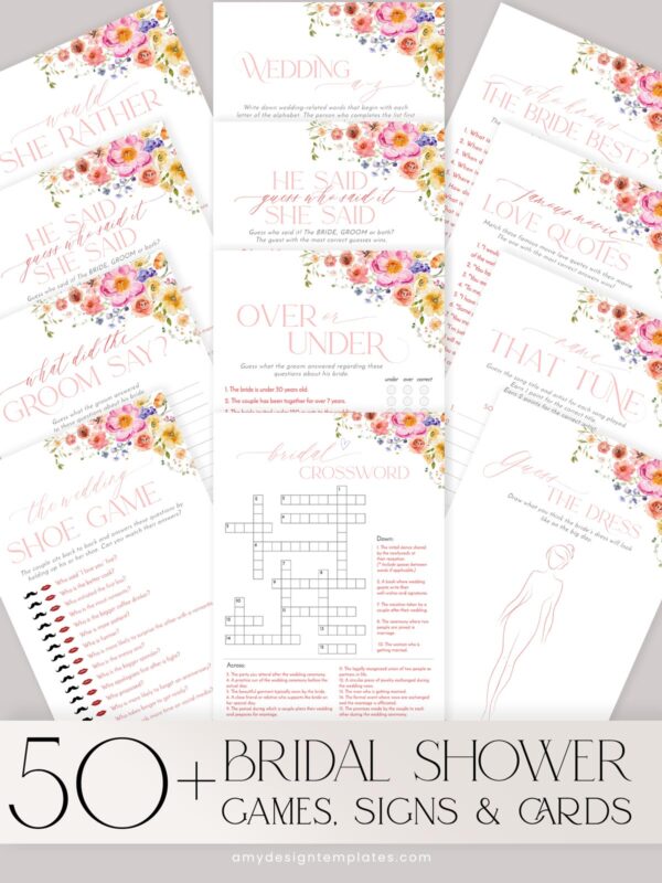24+ Free Printable Bridal Shower Games Templates: Elevate Your Celebration! Bridal Shower Games Bundle Template | 50 Games Printable Shower Games Instant Download