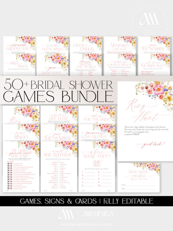 Bridal Shower Games Bundle Template | 50 Games Printable Shower Games Instant Download