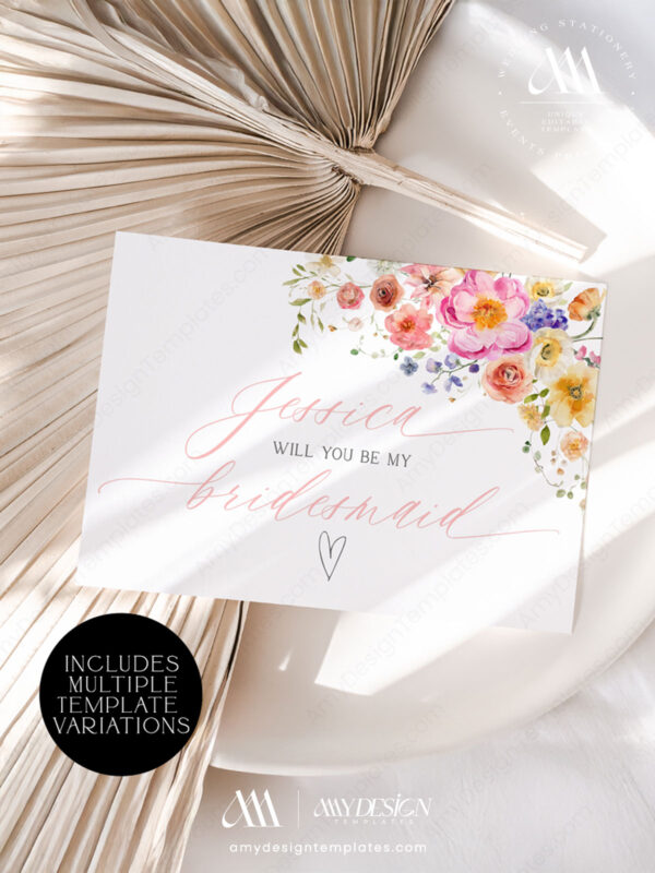 Bridesmaid Proposal Template Printable | Bridesmaid Card | Floral Bridesmaid Proposal Card