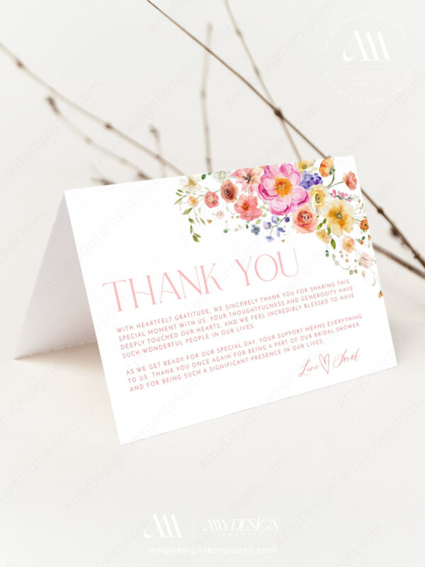 Bright Flowers Thank You Card Template | Floral Thank You Cards Editable Printable