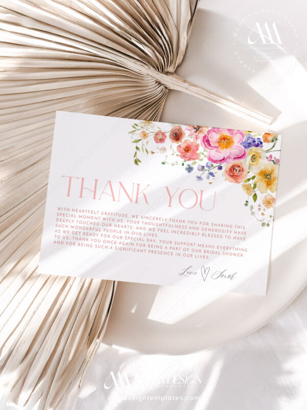 Bright Flowers Thank You Card Template | Floral Thank You Cards Editable Printable