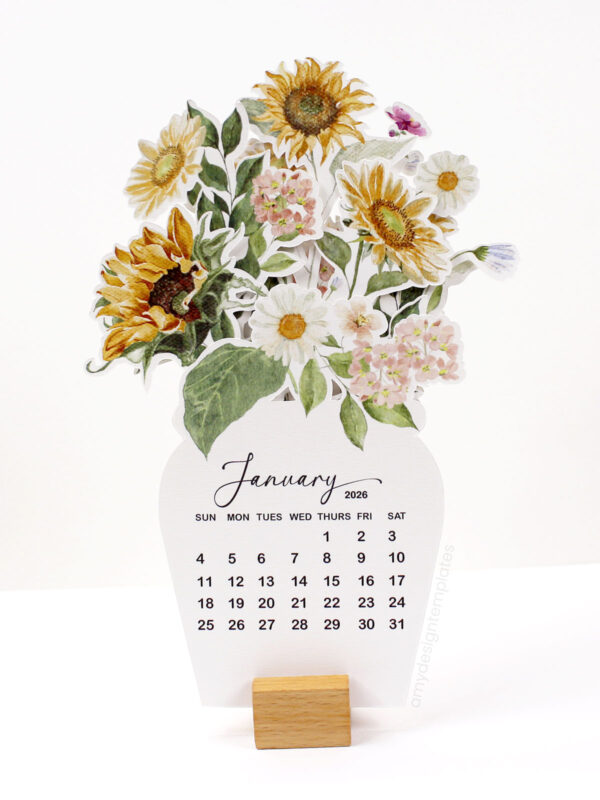 Sunflower Calendar Printable 2026 | Floral Desk Calendar | PNG, SVG, PDF Instant Download