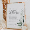 Modern Eucalyptus Wedding Signage Template | Reception Signs Printable In Loving Memory Wedding Sign Template | Minimalist Modern Wedding Memory Sign