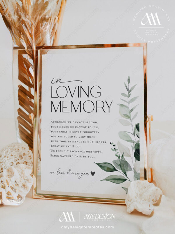 In Loving Memory Wedding Sign Template | Minimalist Modern Wedding Memory Sign