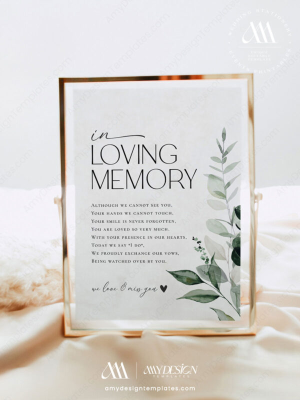 In Loving Memory Wedding Sign Template | Minimalist Modern Wedding Memory Sign