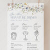 Wildflower Wedding Signage Bundles Template Printable | Spring Garden Reception Signs Signature Drink Sign Template | Wildflower Wedding Bar Menu Sign Printable