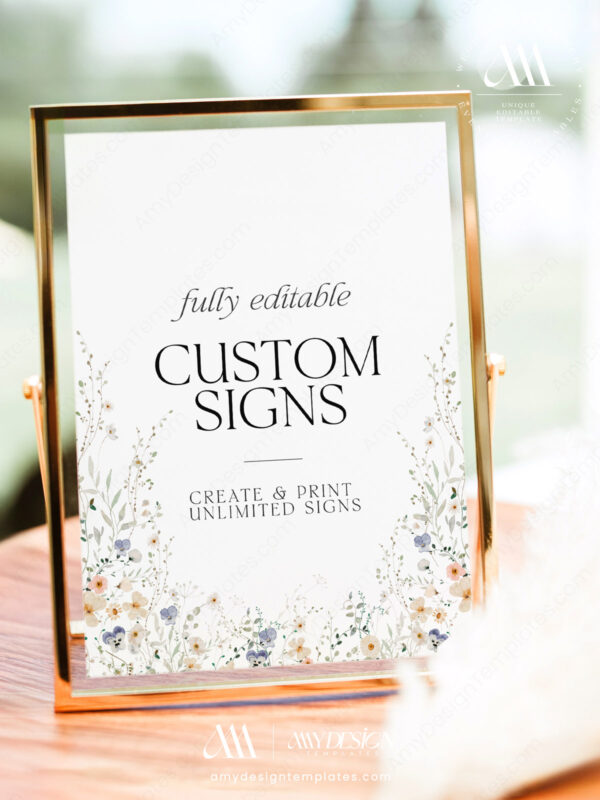 Floral Wedding Table Signs Editable | Wildflower Wedding Custom Sign Editable