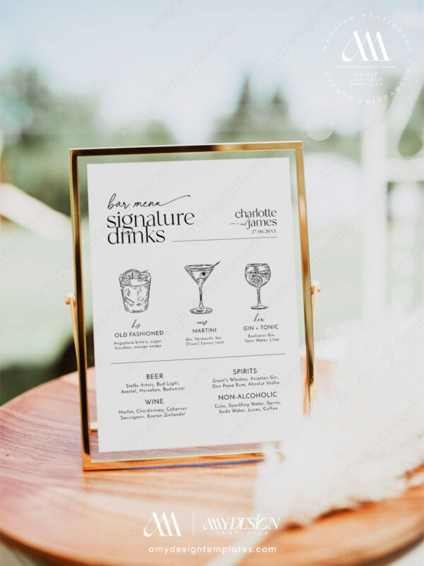 Modern Minimalist Reception Sign Wedding Bundle | Editorial Style Wedding Signage Modern Minimalist Reception Sign Wedding Bundle - Bar Menu Signs