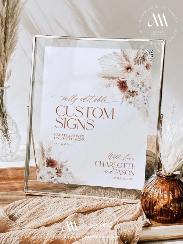 Rustic Bohemian Wedding Signage Template Bundle | Reception Sign Printable Rustic Bohemian Wedding Signage Template Bundle - Custom Signs