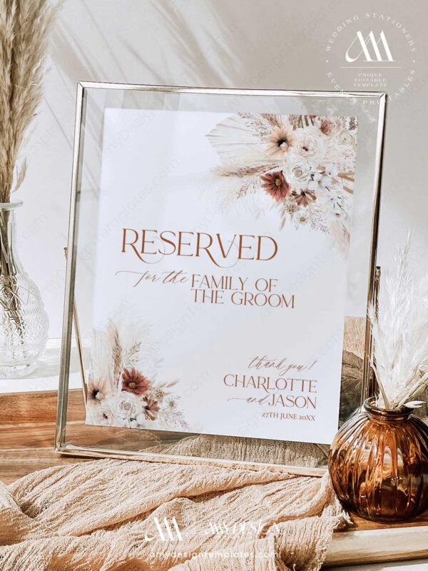 Wedding Reserved Table Sign Printable | Editable Reserved for Family Sign Template Custom