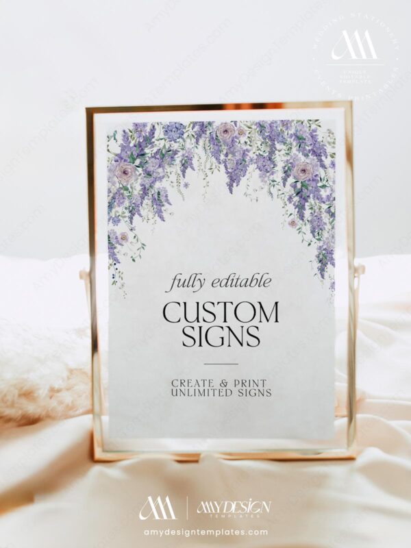 Purple Floral Wedding Signs Template Bundle | Wisteria Signage Printable Purple Floral Wedding Signs Template Bundle - Custom Signs