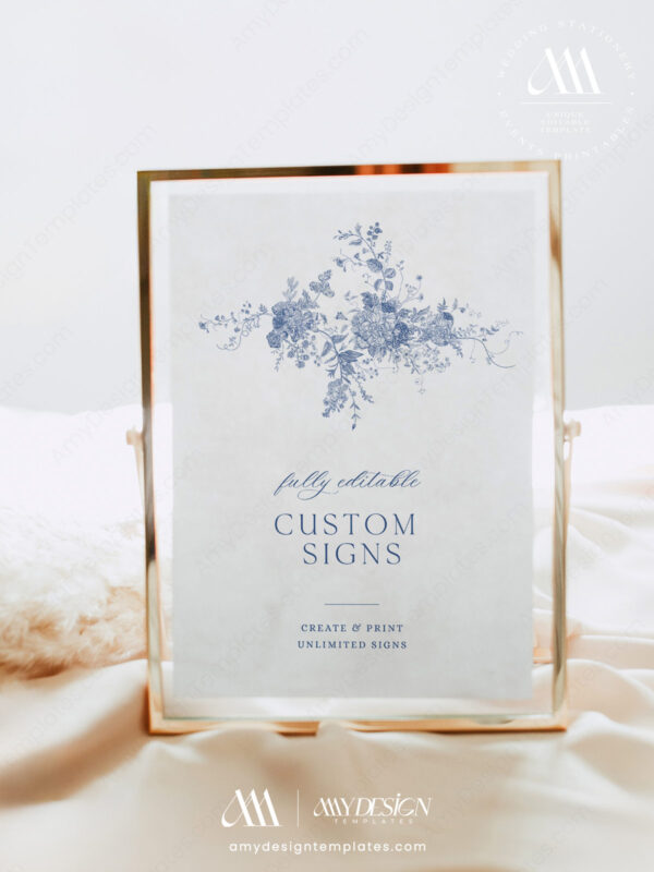 Something Blue Wedding Signs Template | Custom Table Sign Editable Printable