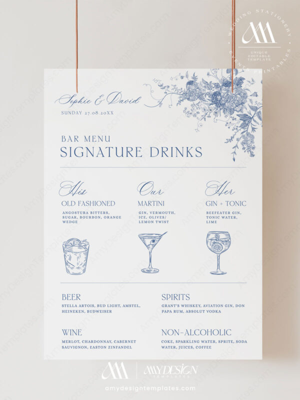 Minimalist Wedding Bar Menu Template | Editable Drink Sign | Minimalist Wedding Signs Editable