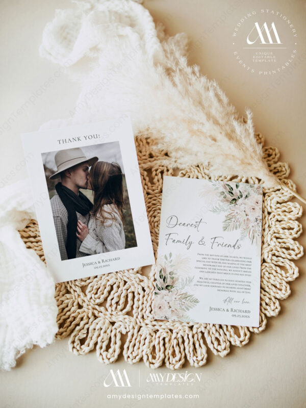 Rustic Green Wedding Thank You Card | Boho Greenery Wedding Photo Thank You Card Template