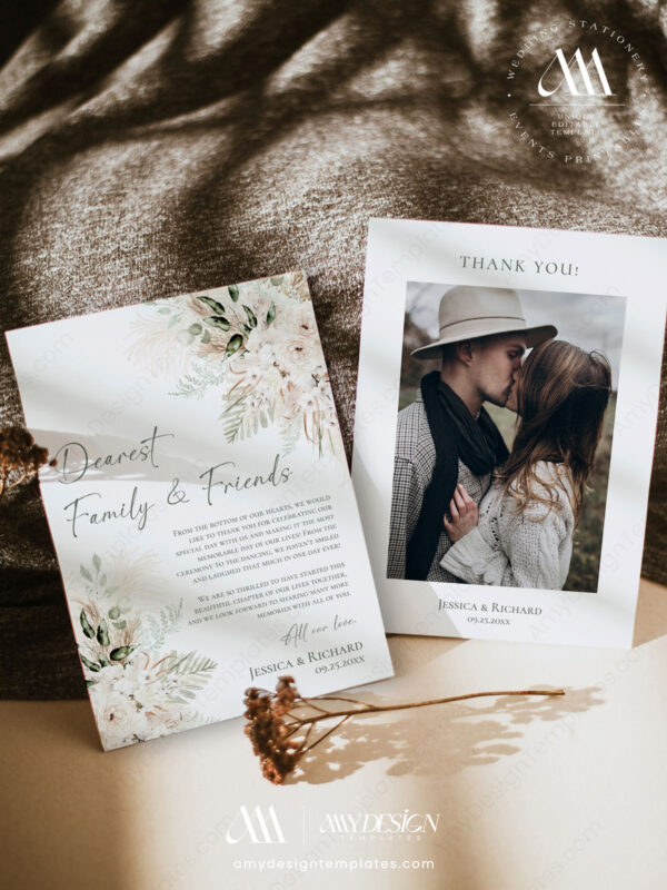 Rustic Green Wedding Thank You Card | Boho Greenery Wedding Photo Thank You Card Template