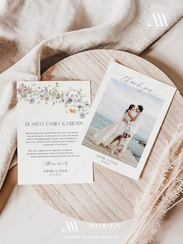 Wildflower Thank You Cards Printable | Personalised Photo Thank You Cards with Photo